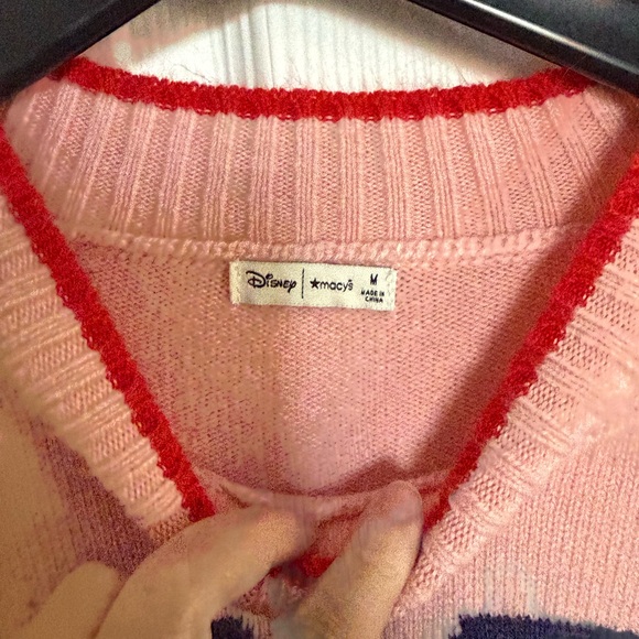 Disney Minnie Mouse Pink Varsity Knit Sweater Preppy Coquette Medium Macy’s - Picture 6 of 9